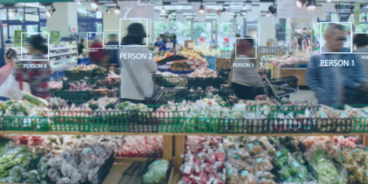 iot smart retail use computer vision, sensor fusion and deep learning concept, automatically detects when products are taken from or returned to the shelves and keeps track of them in a virtual cart.