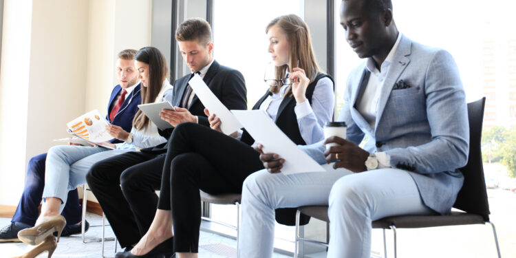 Stressful people waiting for job interview